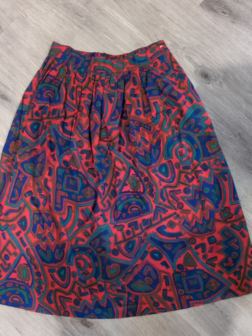 Vibrant Abstract Print Red Midi Skirt